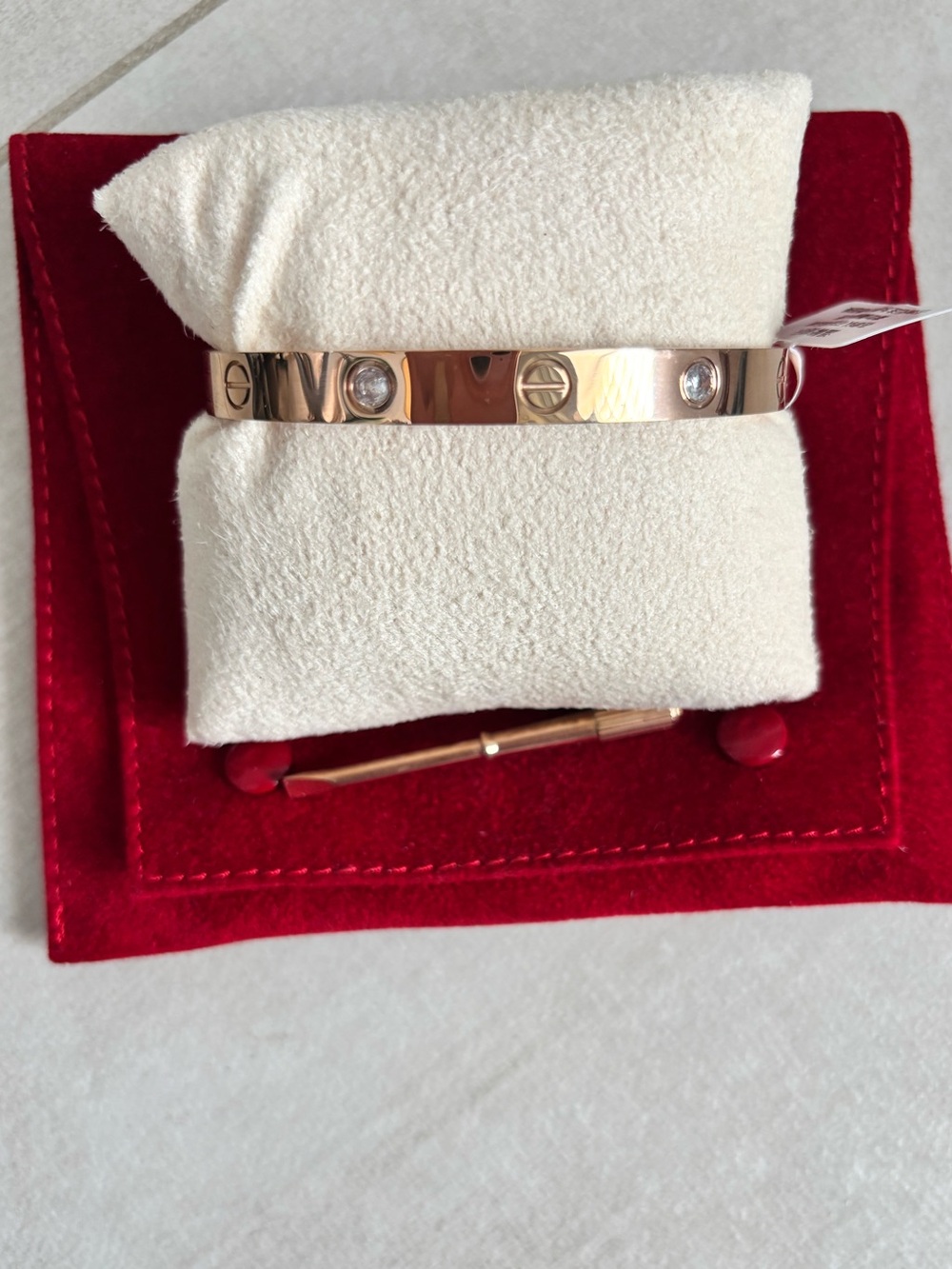 New Rose Gold Screw Motif Love  Bangle with 4 Stones Crystals